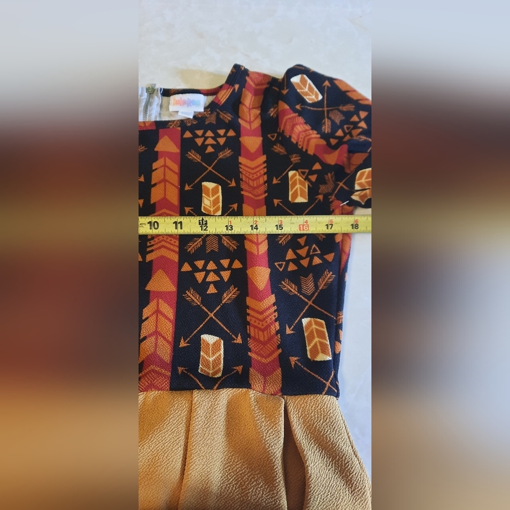 LuLaRoe Black and Brown Geometric Midi Dress - Picture 2 of 11
